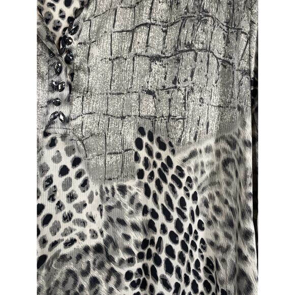 New Direction Tunic 1X Flowy Black Silver Gray Mixed Animal Print Boho Vintage - Picture 9 of 15